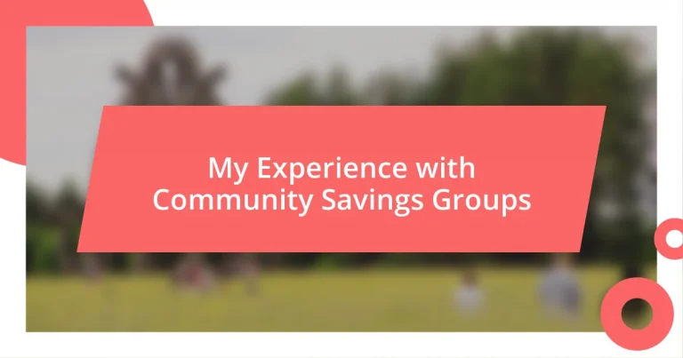 My Experience with Community Savings Groups