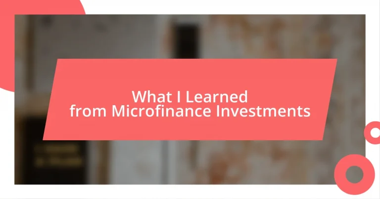 What I Learned from Microfinance Investments