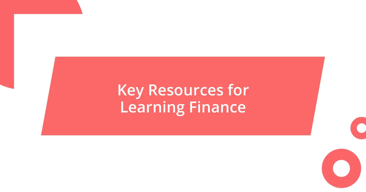 Key Resources for Learning Finance