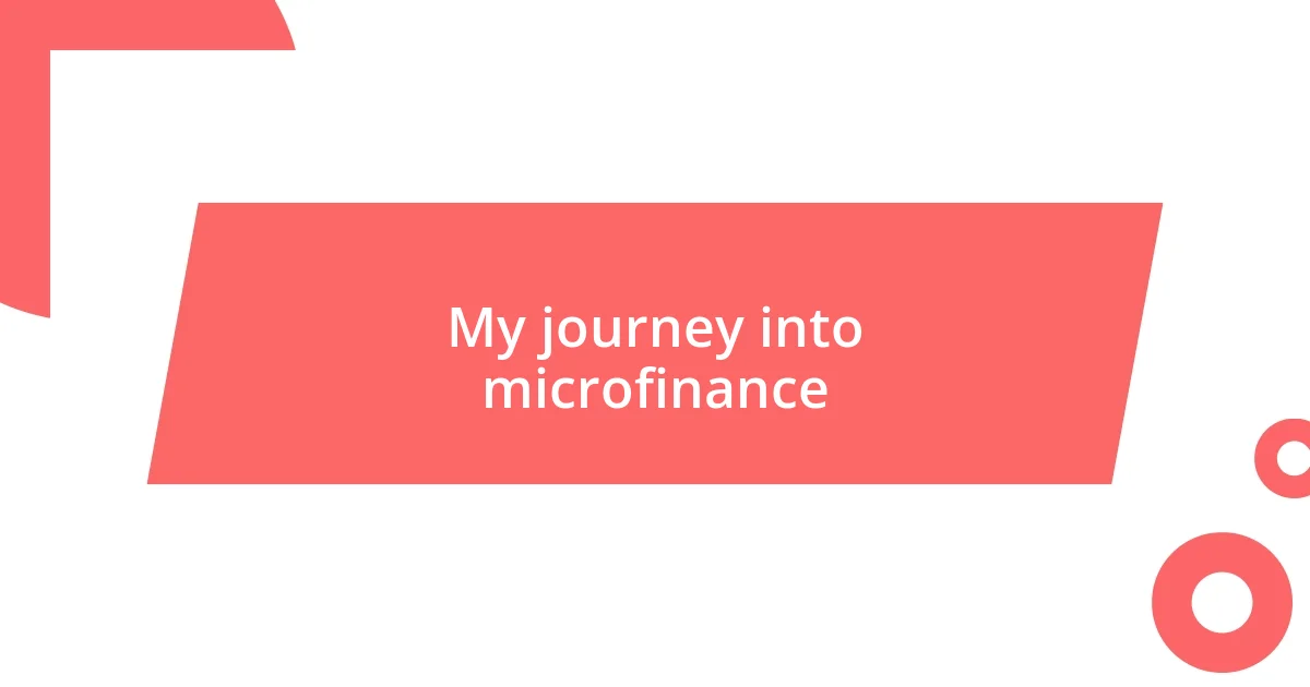 My journey into microfinance